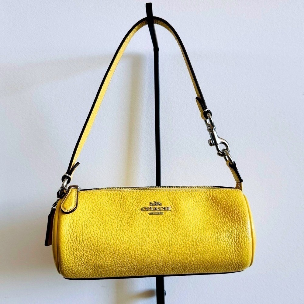Coach Barrel Bag Women Small Yellow Pebbled Leather Shoulder Handbag